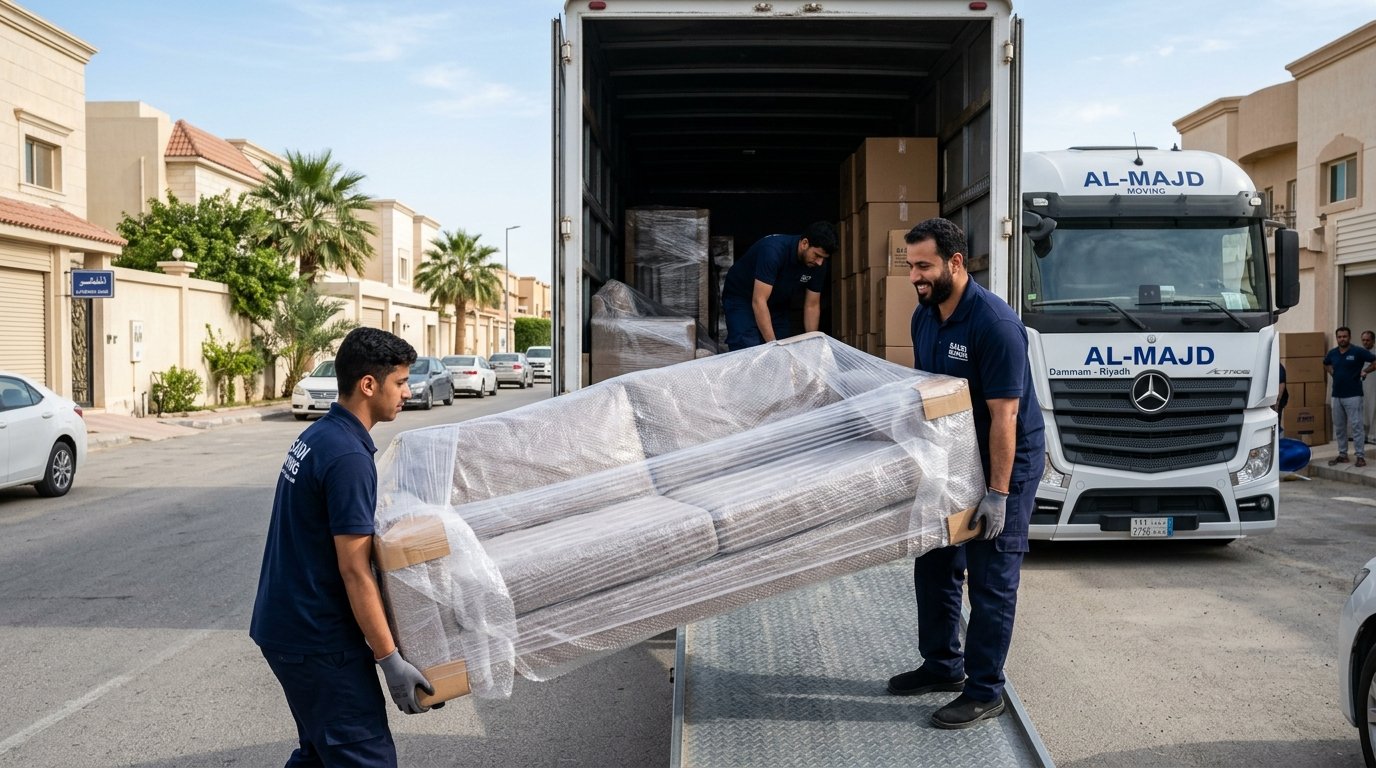 فريق دار الهنا ينقل ويحمل العفش المنزلي في أحد أحياء مدينة الدمام السكنية
