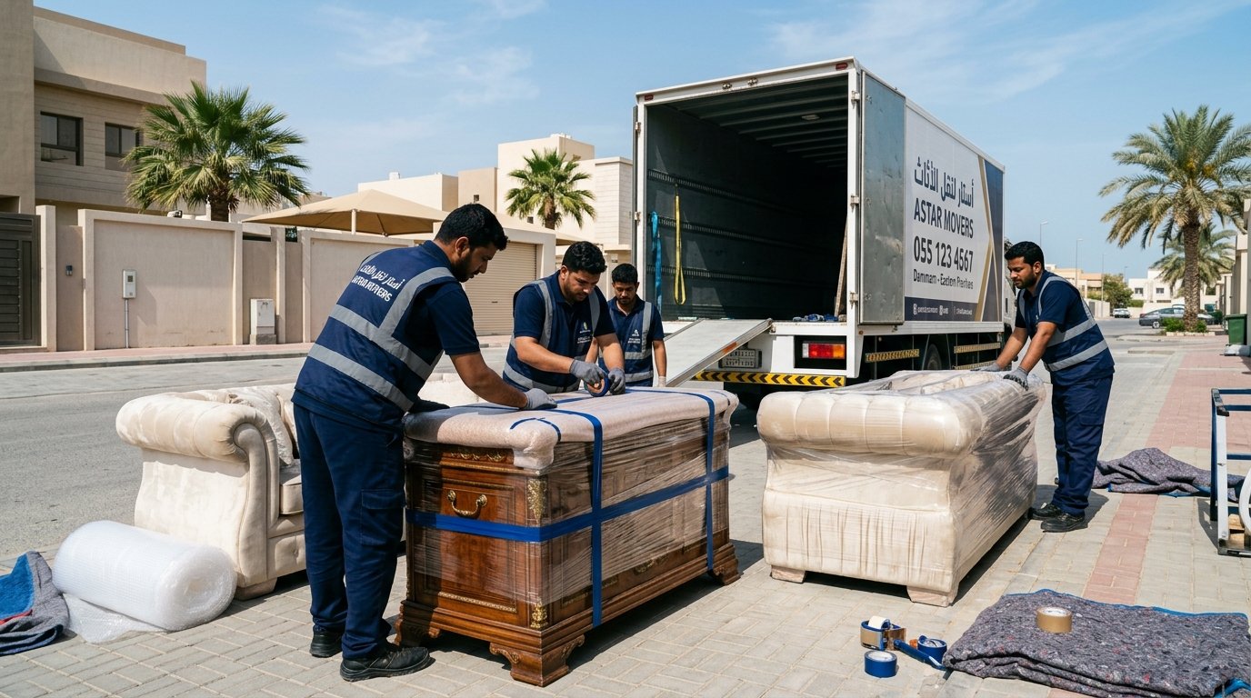 طاقم دار الهنا يغلف وينقل الأثاث المنزلي والمجالس بين الخبر والقطيف وسيهات